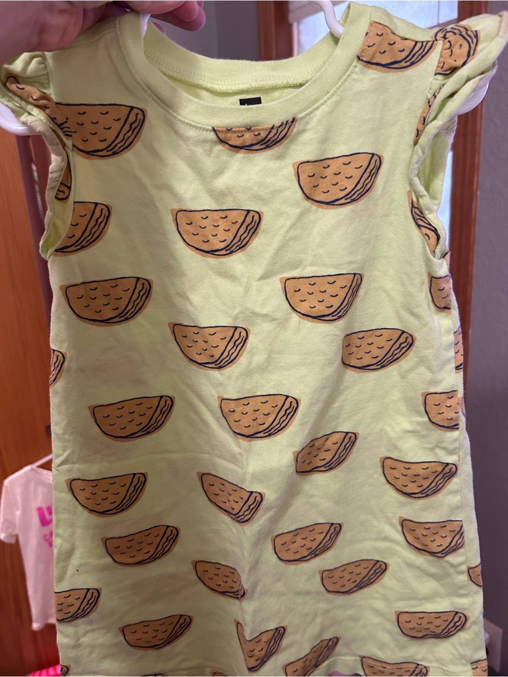 Girls' Lime Green Taco Print Ruffle Sleeve Dress